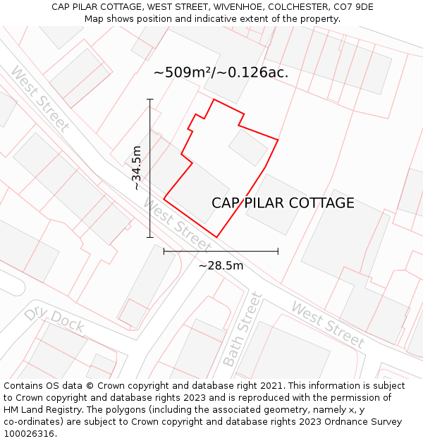 CAP PILAR COTTAGE, WEST STREET, WIVENHOE, COLCHESTER, CO7 9DE: Plot and title map
