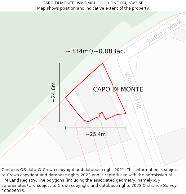 CAPO DI MONTE, WINDMILL HILL, LONDON, NW3 6RJ: Plot and title map