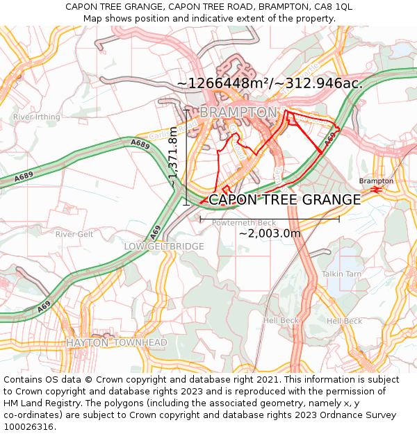 CAPON TREE GRANGE, CAPON TREE ROAD, BRAMPTON, CA8 1QL: Plot and title map