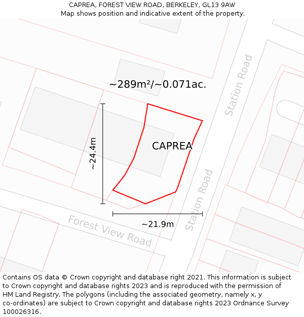 CAPREA, FOREST VIEW ROAD, BERKELEY, GL13 9AW: Plot and title map