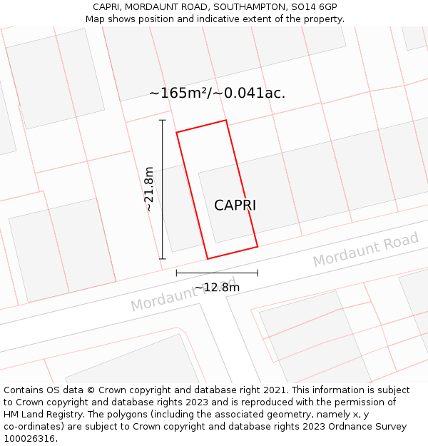 CAPRI, MORDAUNT ROAD, SOUTHAMPTON, SO14 6GP: Plot and title map