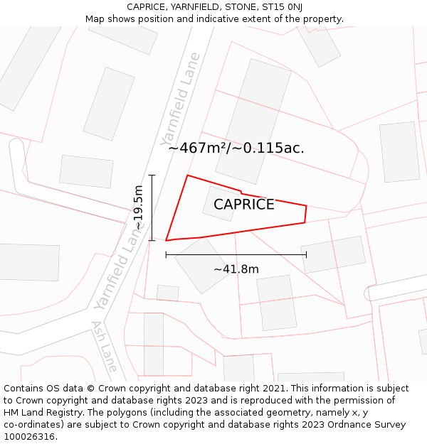CAPRICE, YARNFIELD, STONE, ST15 0NJ: Plot and title map