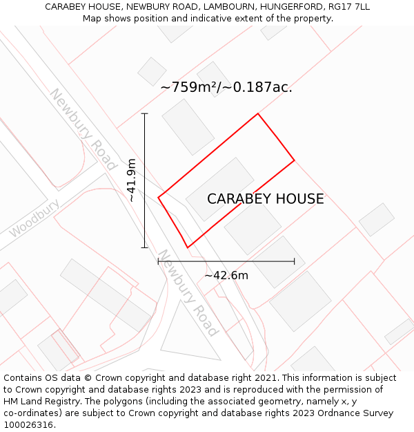 CARABEY HOUSE, NEWBURY ROAD, LAMBOURN, HUNGERFORD, RG17 7LL: Plot and title map