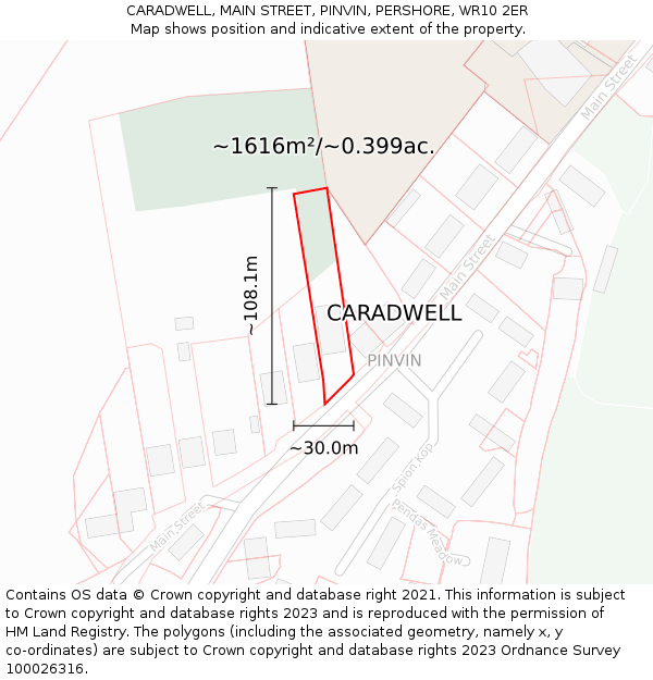CARADWELL, MAIN STREET, PINVIN, PERSHORE, WR10 2ER: Plot and title map