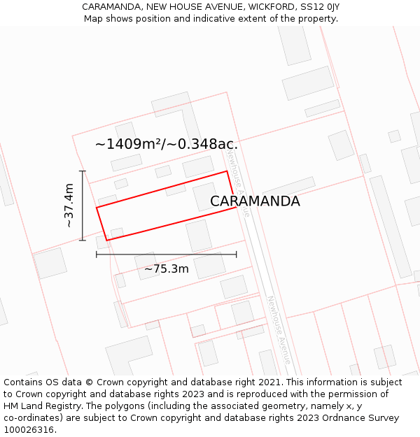 CARAMANDA, NEW HOUSE AVENUE, WICKFORD, SS12 0JY: Plot and title map