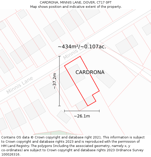 CARDRONA, MINNIS LANE, DOVER, CT17 0PT: Plot and title map