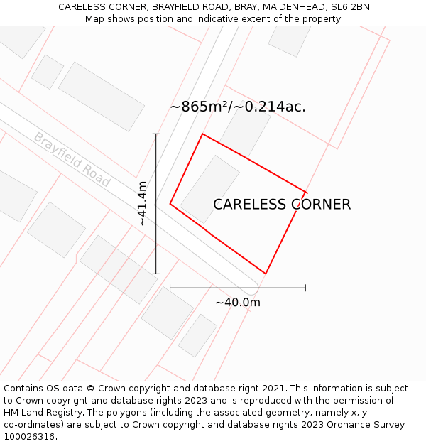 CARELESS CORNER, BRAYFIELD ROAD, BRAY, MAIDENHEAD, SL6 2BN: Plot and title map