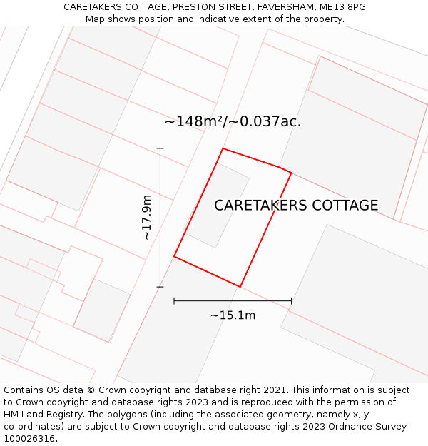CARETAKERS COTTAGE, PRESTON STREET, FAVERSHAM, ME13 8PG: Plot and title map