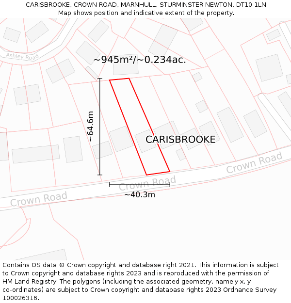 CARISBROOKE, CROWN ROAD, MARNHULL, STURMINSTER NEWTON, DT10 1LN: Plot and title map