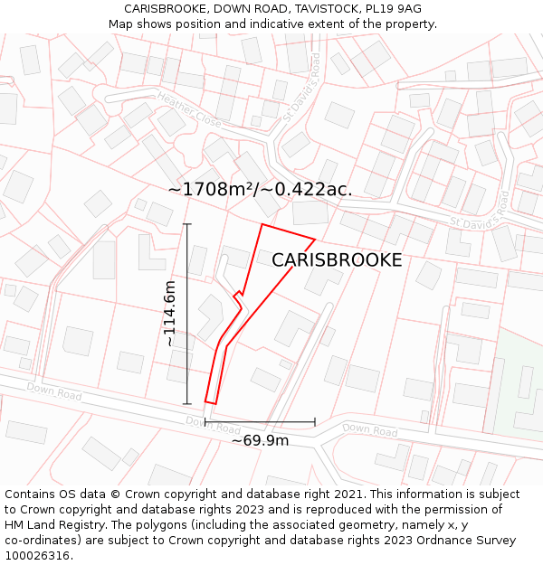 CARISBROOKE, DOWN ROAD, TAVISTOCK, PL19 9AG: Plot and title map