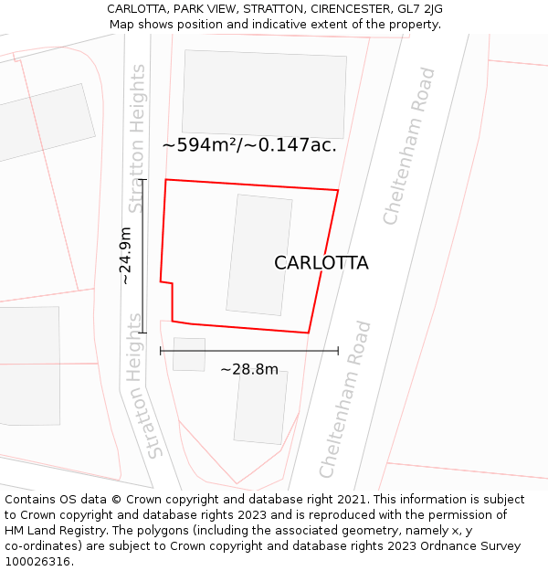 CARLOTTA, PARK VIEW, STRATTON, CIRENCESTER, GL7 2JG: Plot and title map