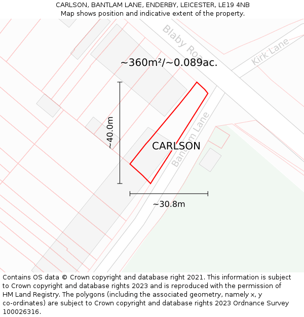 CARLSON, BANTLAM LANE, ENDERBY, LEICESTER, LE19 4NB: Plot and title map