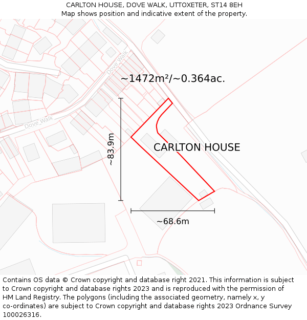 CARLTON HOUSE, DOVE WALK, UTTOXETER, ST14 8EH: Plot and title map