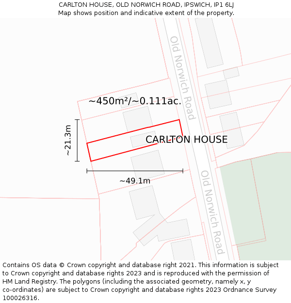 CARLTON HOUSE, OLD NORWICH ROAD, IPSWICH, IP1 6LJ: Plot and title map