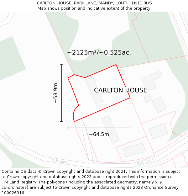 CARLTON HOUSE, PARK LANE, MANBY, LOUTH, LN11 8US: Plot and title map