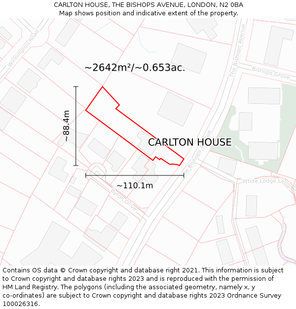 CARLTON HOUSE, THE BISHOPS AVENUE, LONDON, N2 0BA: Plot and title map