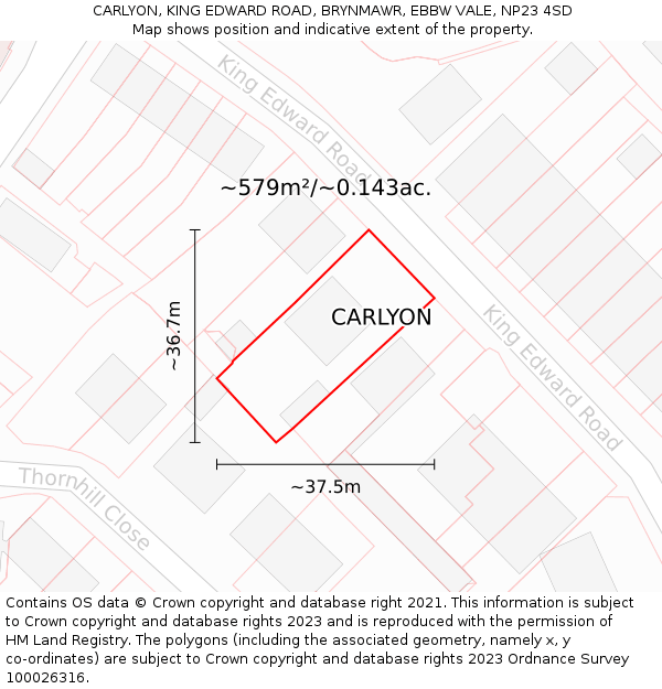 CARLYON, KING EDWARD ROAD, BRYNMAWR, EBBW VALE, NP23 4SD: Plot and title map