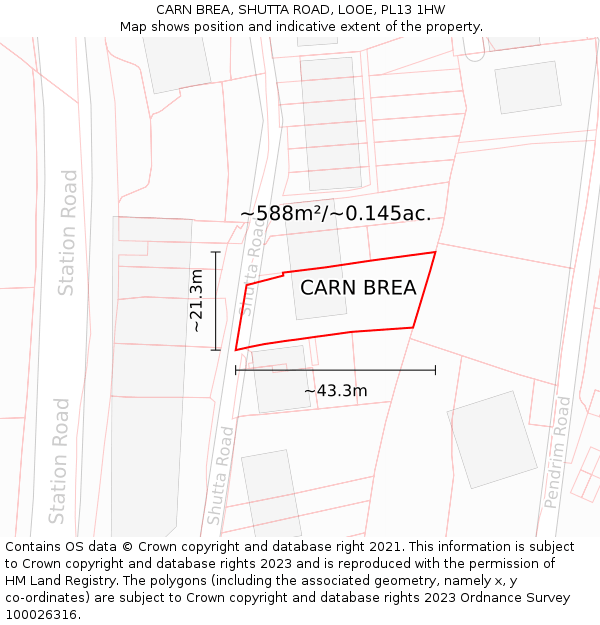 CARN BREA, SHUTTA ROAD, LOOE, PL13 1HW: Plot and title map