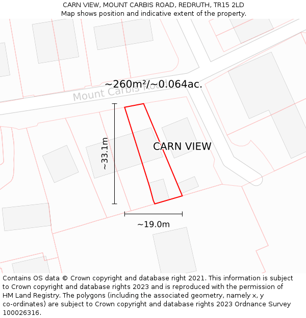 CARN VIEW, MOUNT CARBIS ROAD, REDRUTH, TR15 2LD: Plot and title map