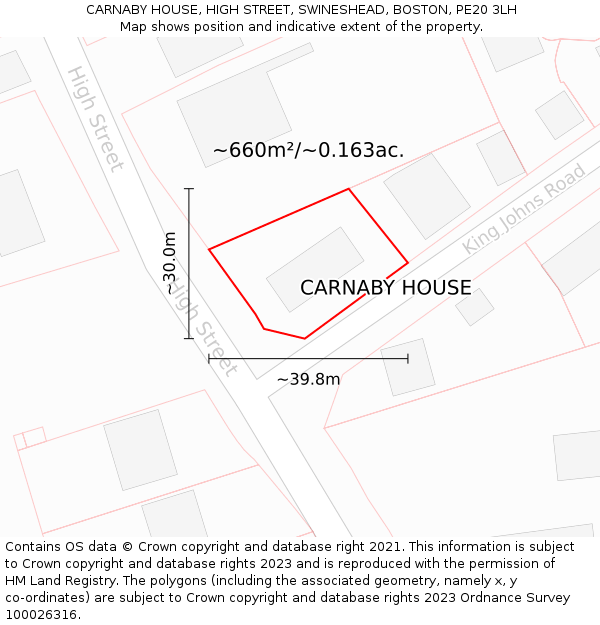 CARNABY HOUSE, HIGH STREET, SWINESHEAD, BOSTON, PE20 3LH: Plot and title map