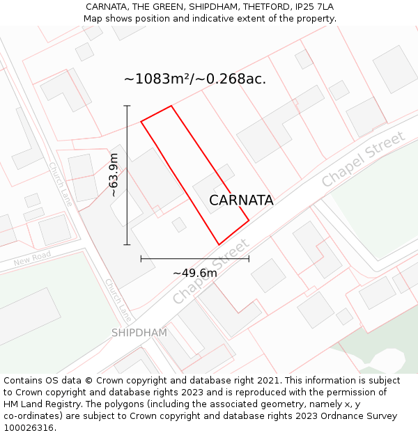 CARNATA, THE GREEN, SHIPDHAM, THETFORD, IP25 7LA: Plot and title map