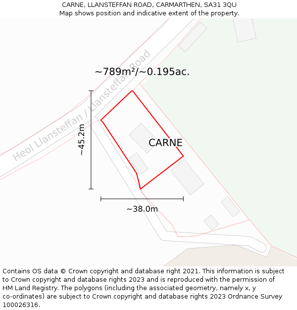 CARNE, LLANSTEFFAN ROAD, CARMARTHEN, SA31 3QU: Plot and title map