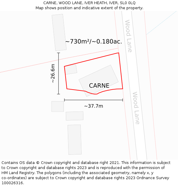 CARNE, WOOD LANE, IVER HEATH, IVER, SL0 0LQ: Plot and title map