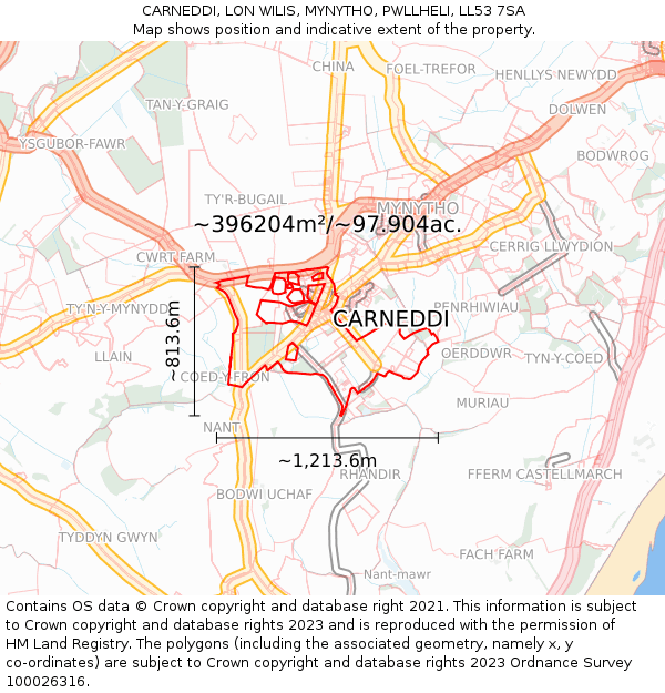 CARNEDDI, LON WILIS, MYNYTHO, PWLLHELI, LL53 7SA: Plot and title map
