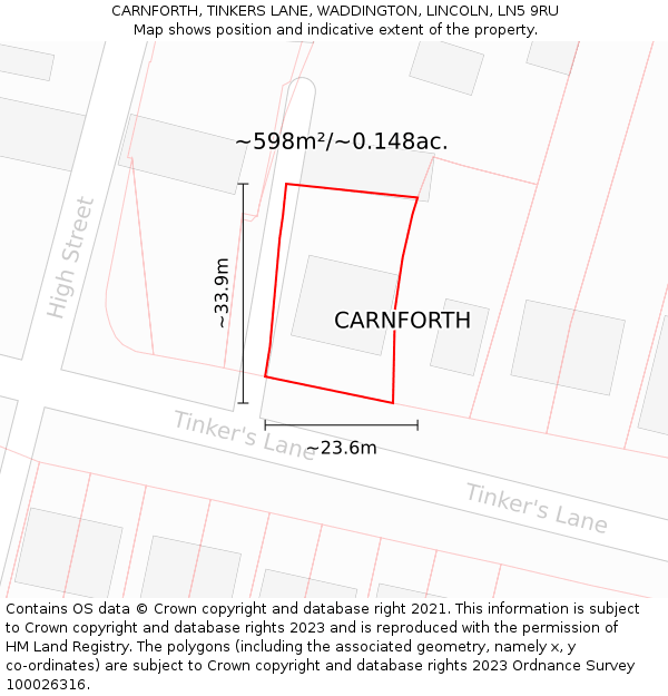 CARNFORTH, TINKERS LANE, WADDINGTON, LINCOLN, LN5 9RU: Plot and title map