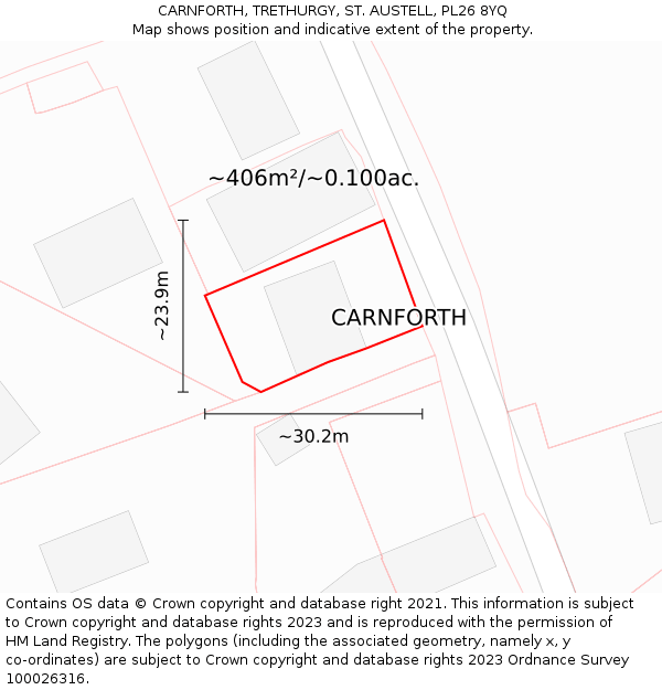 CARNFORTH, TRETHURGY, ST. AUSTELL, PL26 8YQ: Plot and title map