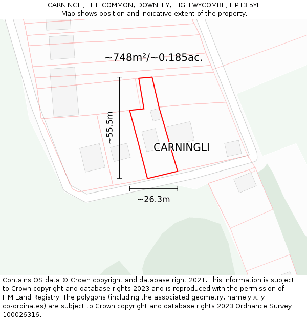 CARNINGLI, THE COMMON, DOWNLEY, HIGH WYCOMBE, HP13 5YL: Plot and title map
