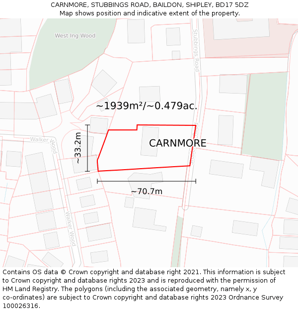 CARNMORE, STUBBINGS ROAD, BAILDON, SHIPLEY, BD17 5DZ: Plot and title map