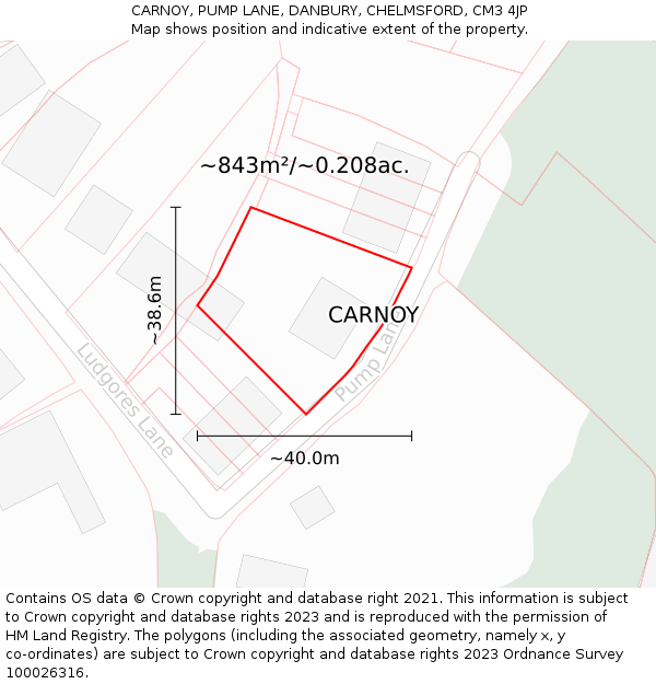 CARNOY, PUMP LANE, DANBURY, CHELMSFORD, CM3 4JP: Plot and title map