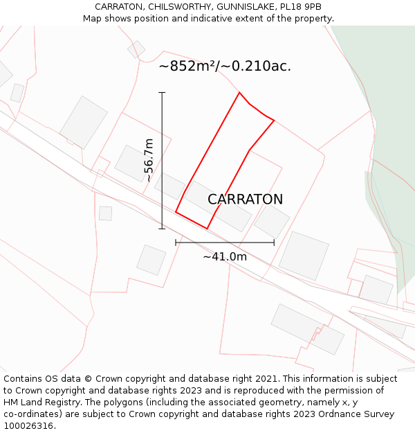 CARRATON, CHILSWORTHY, GUNNISLAKE, PL18 9PB: Plot and title map