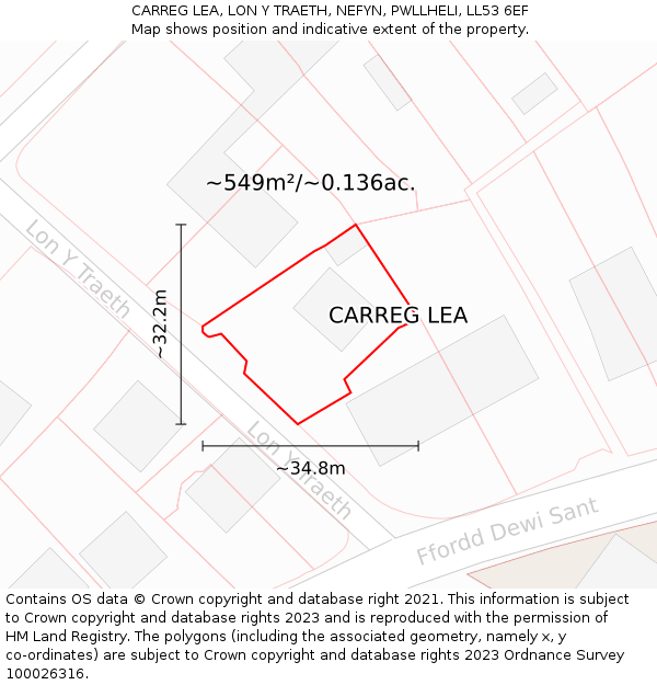 CARREG LEA, LON Y TRAETH, NEFYN, PWLLHELI, LL53 6EF: Plot and title map