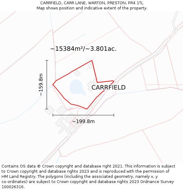 CARRFIELD, CARR LANE, WARTON, PRESTON, PR4 1TL: Plot and title map