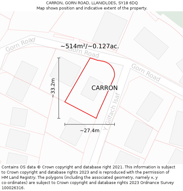 CARRON, GORN ROAD, LLANIDLOES, SY18 6DQ: Plot and title map