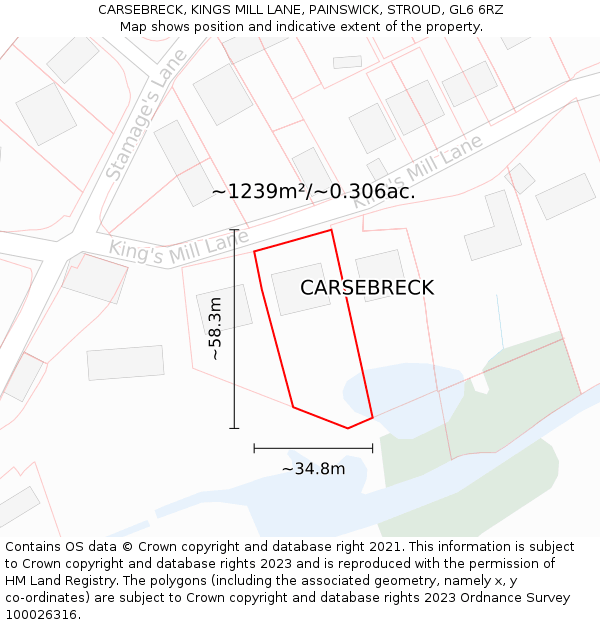 CARSEBRECK, KINGS MILL LANE, PAINSWICK, STROUD, GL6 6RZ: Plot and title map