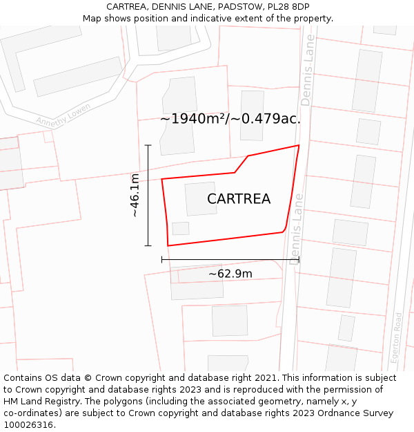 CARTREA, DENNIS LANE, PADSTOW, PL28 8DP: Plot and title map