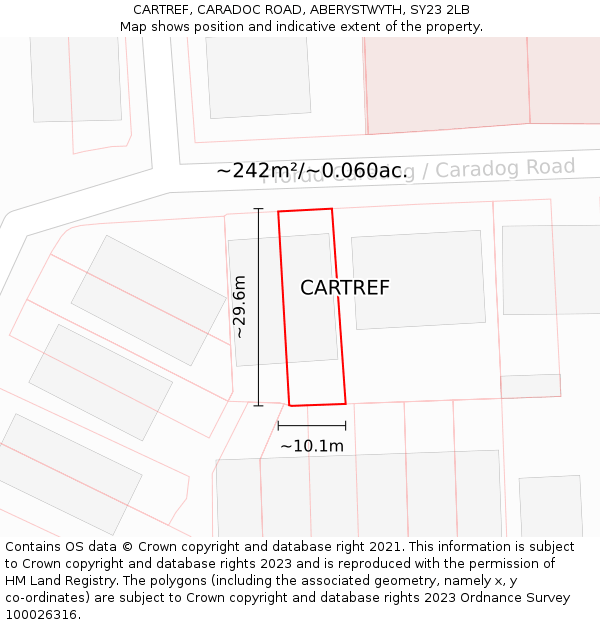 CARTREF, CARADOC ROAD, ABERYSTWYTH, SY23 2LB: Plot and title map