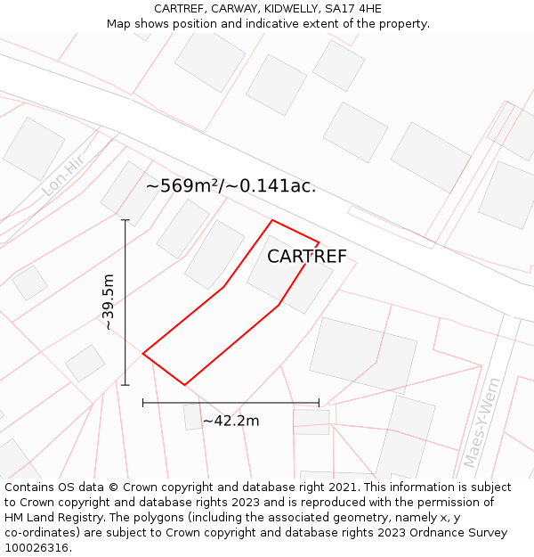 CARTREF, CARWAY, KIDWELLY, SA17 4HE: Plot and title map