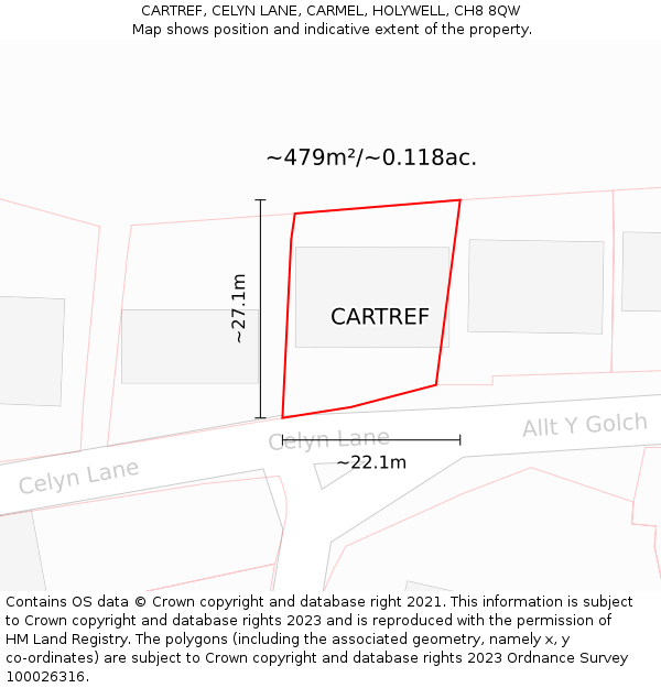 CARTREF, CELYN LANE, CARMEL, HOLYWELL, CH8 8QW: Plot and title map