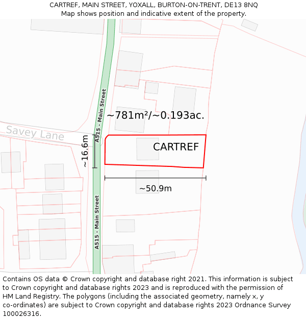 CARTREF, MAIN STREET, YOXALL, BURTON-ON-TRENT, DE13 8NQ: Plot and title map