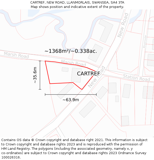 CARTREF, NEW ROAD, LLANMORLAIS, SWANSEA, SA4 3TA: Plot and title map