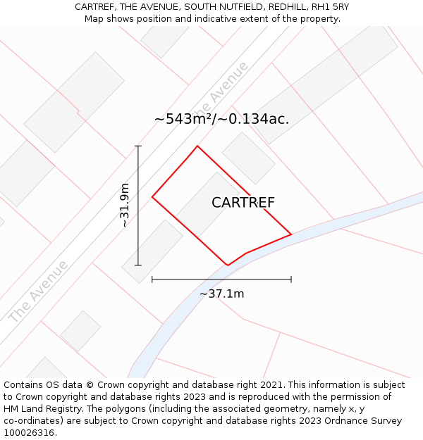 CARTREF, THE AVENUE, SOUTH NUTFIELD, REDHILL, RH1 5RY: Plot and title map