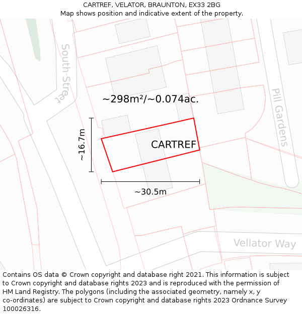 CARTREF, VELATOR, BRAUNTON, EX33 2BG: Plot and title map