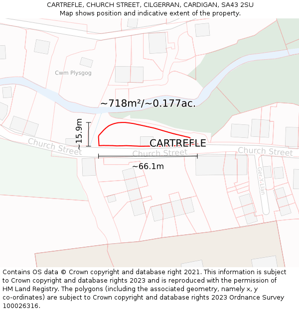 CARTREFLE, CHURCH STREET, CILGERRAN, CARDIGAN, SA43 2SU: Plot and title map