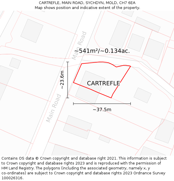 CARTREFLE, MAIN ROAD, SYCHDYN, MOLD, CH7 6EA: Plot and title map