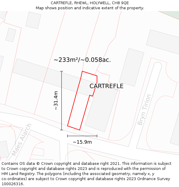 CARTREFLE, RHEWL, HOLYWELL, CH8 9QE: Plot and title map