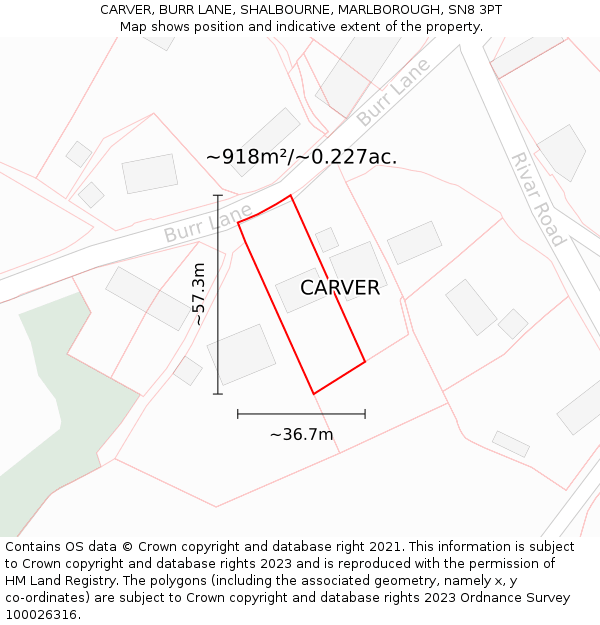 CARVER, BURR LANE, SHALBOURNE, MARLBOROUGH, SN8 3PT: Plot and title map